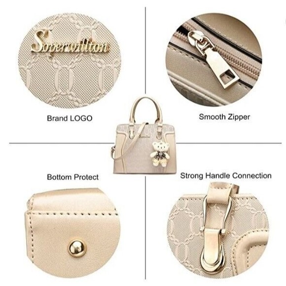 Set 4pc Women Bags ~ Handbag Tote Shoulder Top Handle Satchel Purse Beige Wallet - Picture 11 of 12